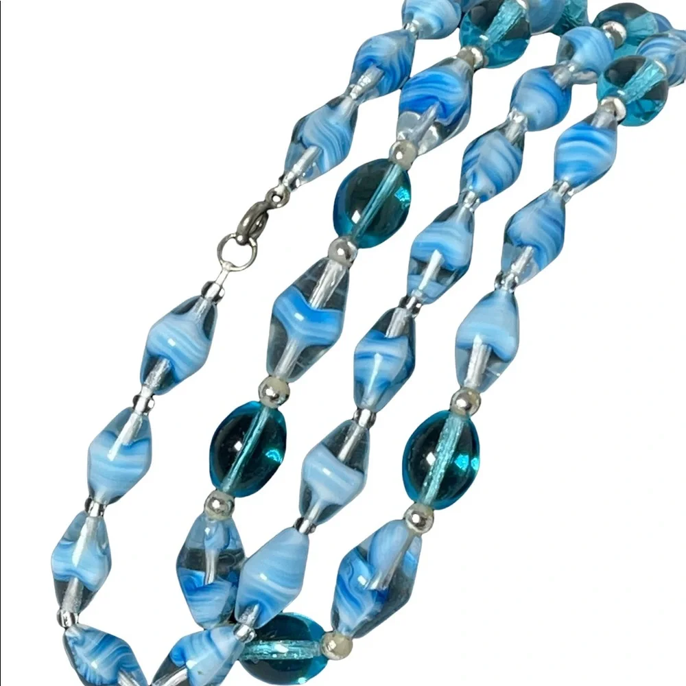Vintage Italian Murano glass bead necklace blue sky blue - Picture 4 of 6
